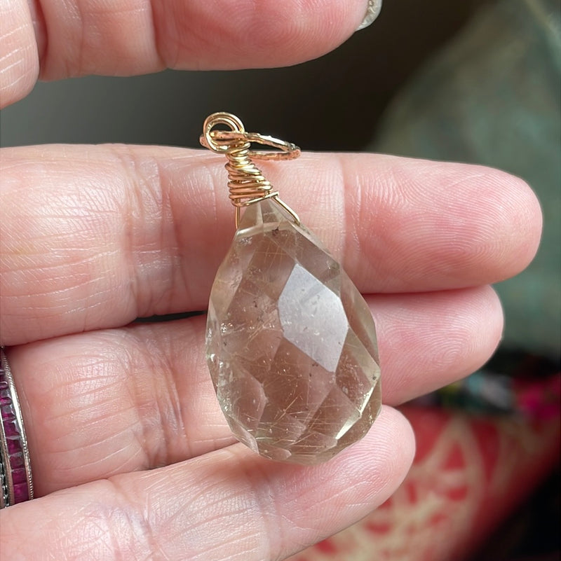 Faceted Quartz Large Pendant - Gold Filled - Handmade