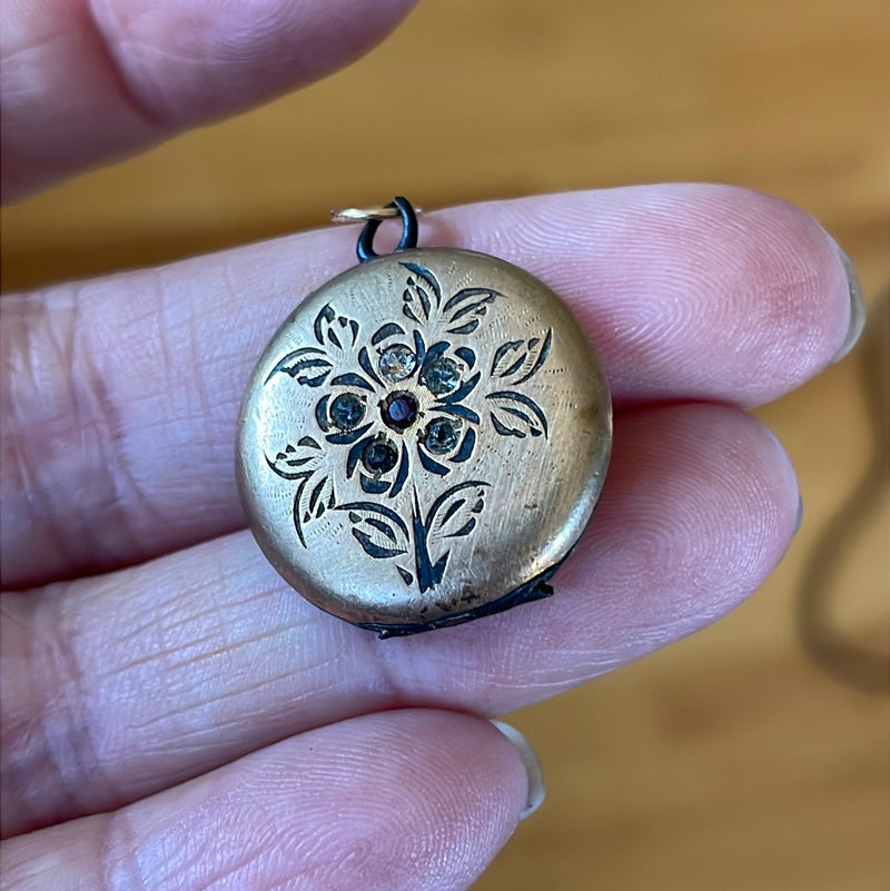 Paste Flower Locket - Gold Filled - Antique