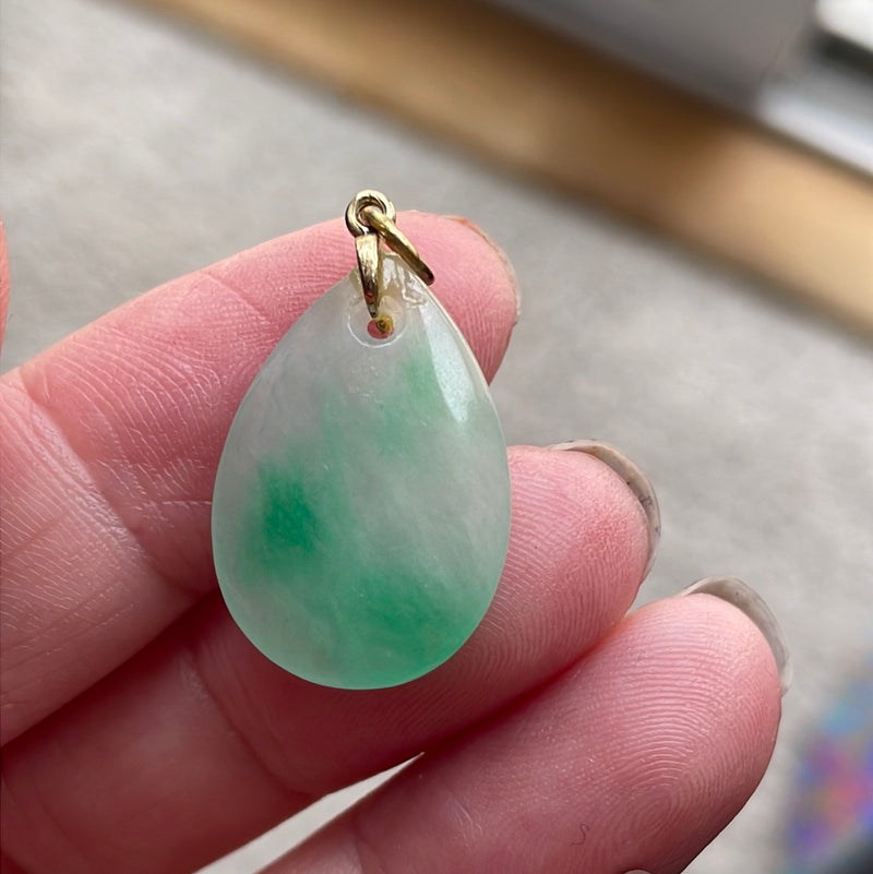 Jade Drop Pendant - 14k Gold - Vintage