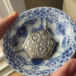 Hexigonal Flower Locket - Sterling Silver - Vintage