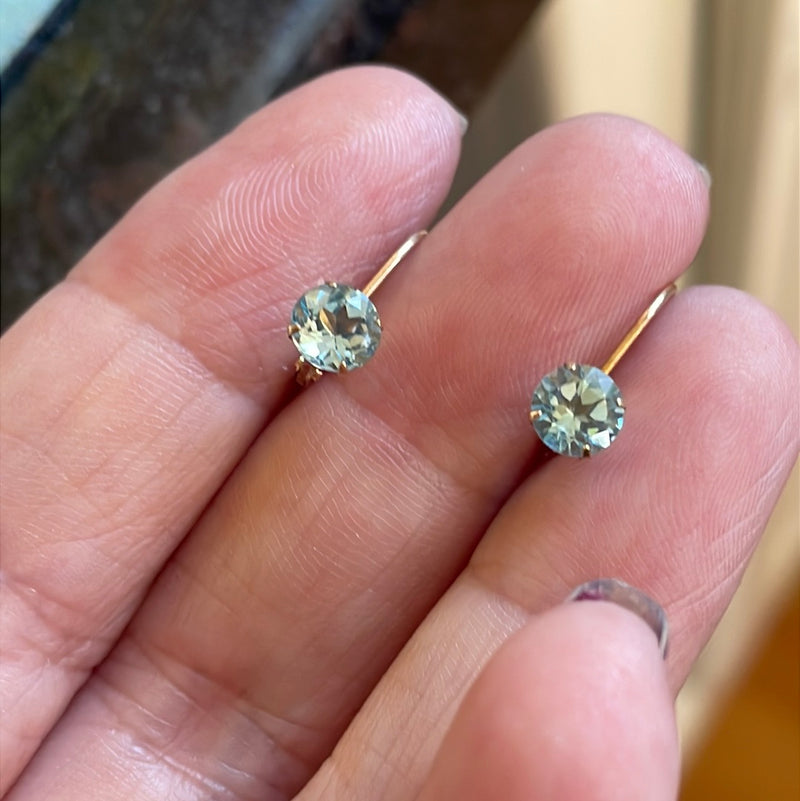 Blue Topaz Leverback Earrings - 10k Gold - Vintage