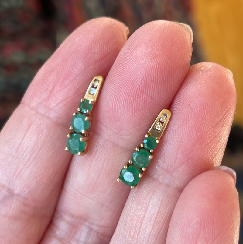 Emerald Drop Earrings - Diamond - 10k Gold - Vintage