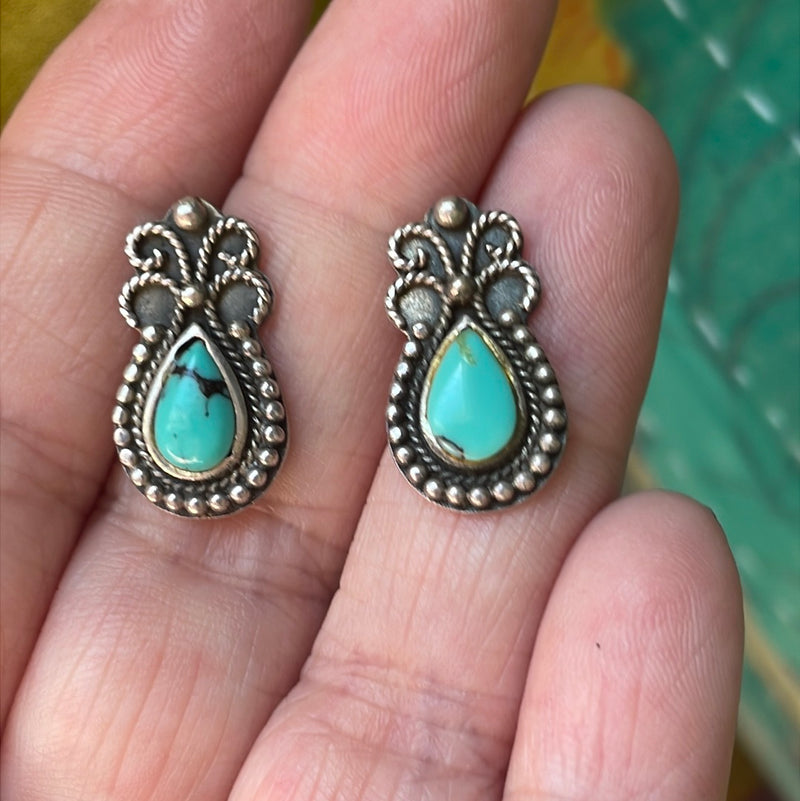 Turquoise Earrings - Sterling Silver - Vintage