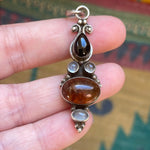 Onyx, Amber, Moonstone Pendant - Sterling Silver - Vintage