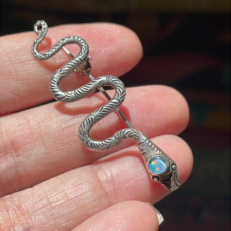 Opal Snake Brooch - Sterling Silver - Vintage