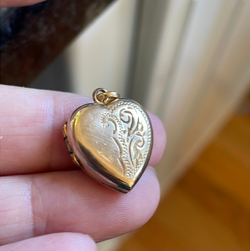 Engraved Heart Locket - Gold Filled - Vintage