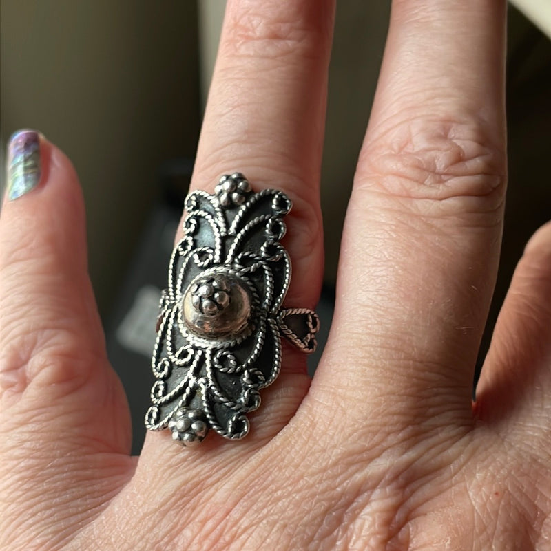 Ornate Saddle Ring - Sterling Silver - Vintage