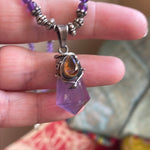 Amethyst Ametrine Necklace - Beaded - Sterling Silver - Vintage