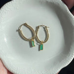 Emerald Oval Hoop Drop Earrings - 14k Gold Hoops and 18k Gold Drops - Vintage