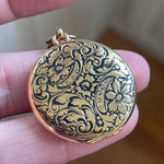 Engraved Flower Locket - Gold Filled - Antique