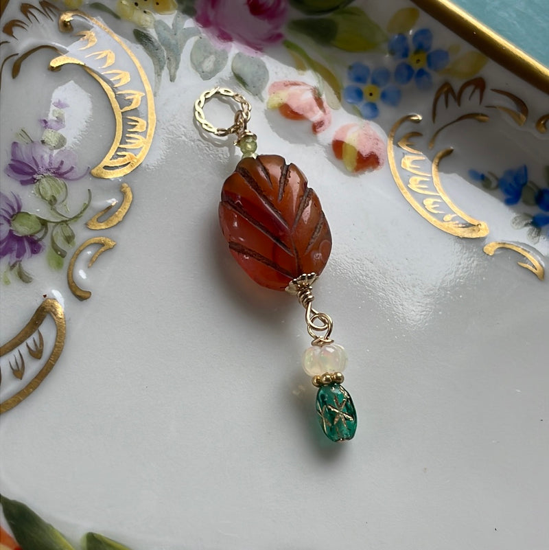 Carnelian Leaf Pendant - Opal Pumpkin - Star Drop - Aventurine - Gold Filled - Handmade