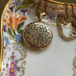 Engraved Flower Locket - Gold Filled - Antique