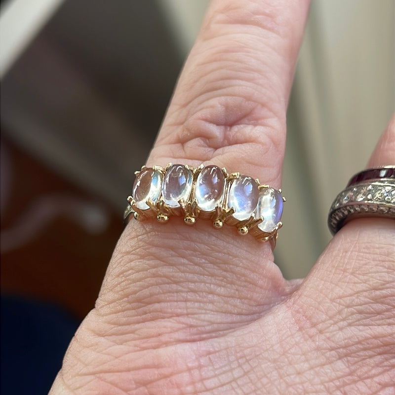 Moonstone Five Stone Ring - 9K Gold - Vintage