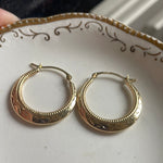 Beaded Edge Hoop Earrings - X Pattern - 14k Gold - Vintage