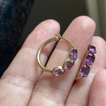 Amethyst Hoop Earrings - 10k Gold - Vintage