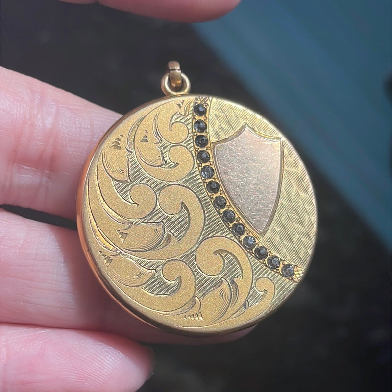 Shield Paste Locket - Gold Filled - Antique