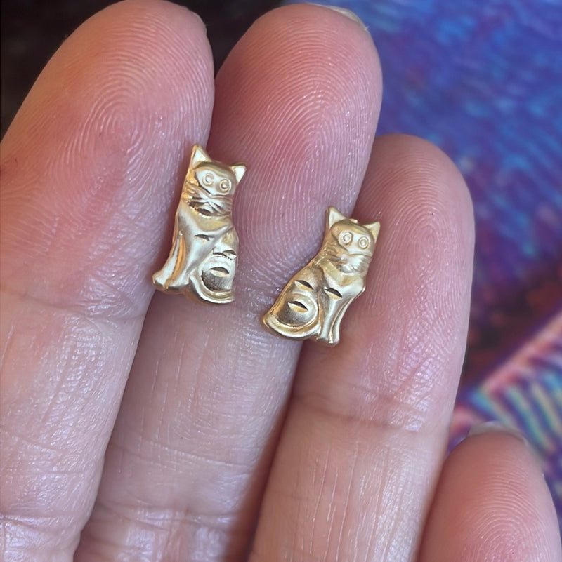 Cat Stud Earrings - 10k Gold - Vintage