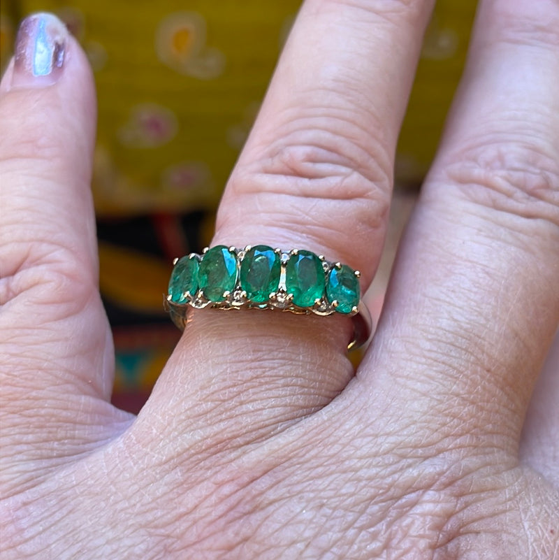 Emerald Diamond Band - 9K Gold - Vintage