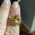 Citrine Diamond Halo Ring - 10k Gold - Vintage