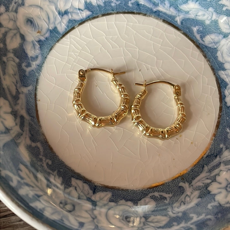 Bamboo Hoop Earrings- 10k Gold - Vintage