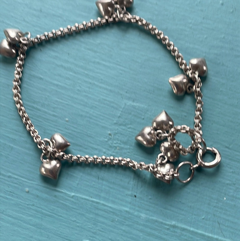 Double Heart Drop Bracelet - Sterling Silver - Vintage