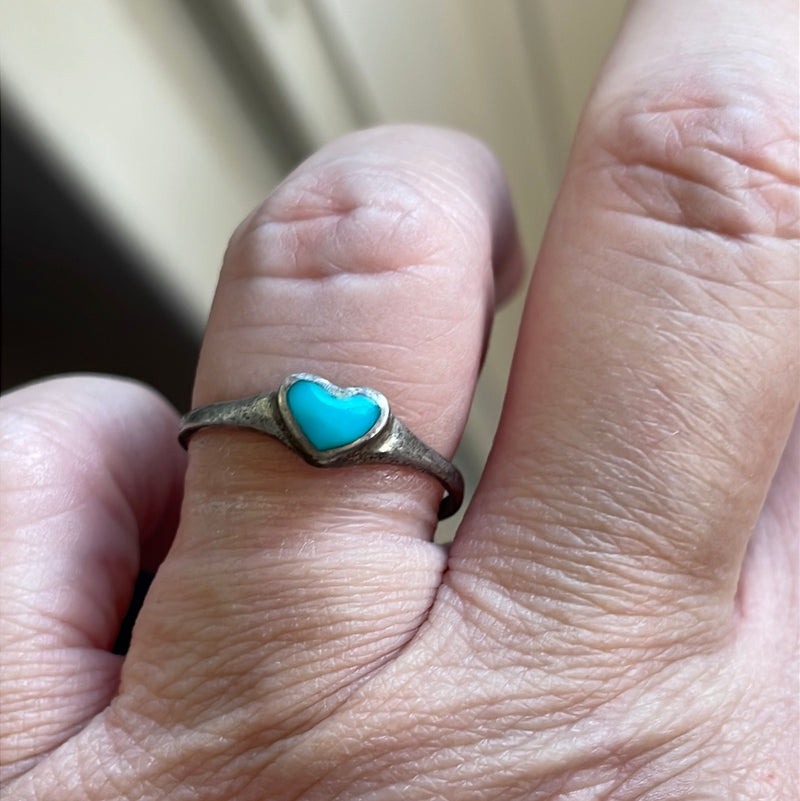 Turquoise Heart Ring - Sterling Silver - Vintage