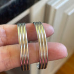 Large Triple Ridge Hoop Earrings - Sterling Silver - Vintage