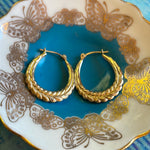 Large Laurel Leaf Hoop Earrings - 14k Gold - Vintage