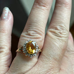 Citrine Diamond Halo Ring - 10k Gold - Vintage