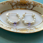 Pearl Amethyst Hoop Earrings - 14k Gold - Vintage