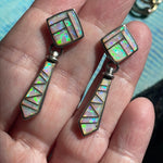 Opal Inlay Earrings - Sterling Silver - Vintage