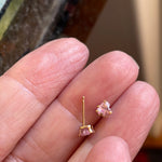 Pink CZ Heart Stud Earrings - 10k Gold - Vintage