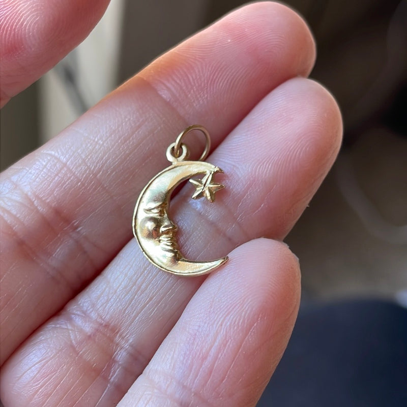 Moon Star Pendant - 14k Gold - Vintage