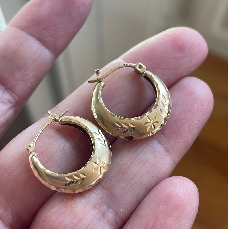 Starry Gold Hoop Earrings - 14k Gold - Vintage