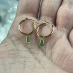 Emerald Hoop Drop Earrings - 14k Gold Hoops and 18k Gold Drops - Vintage