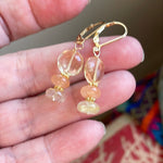 Citrine, Peach Moonstone and Rutilated Quartz Earrings - Gold Filled - Handmade