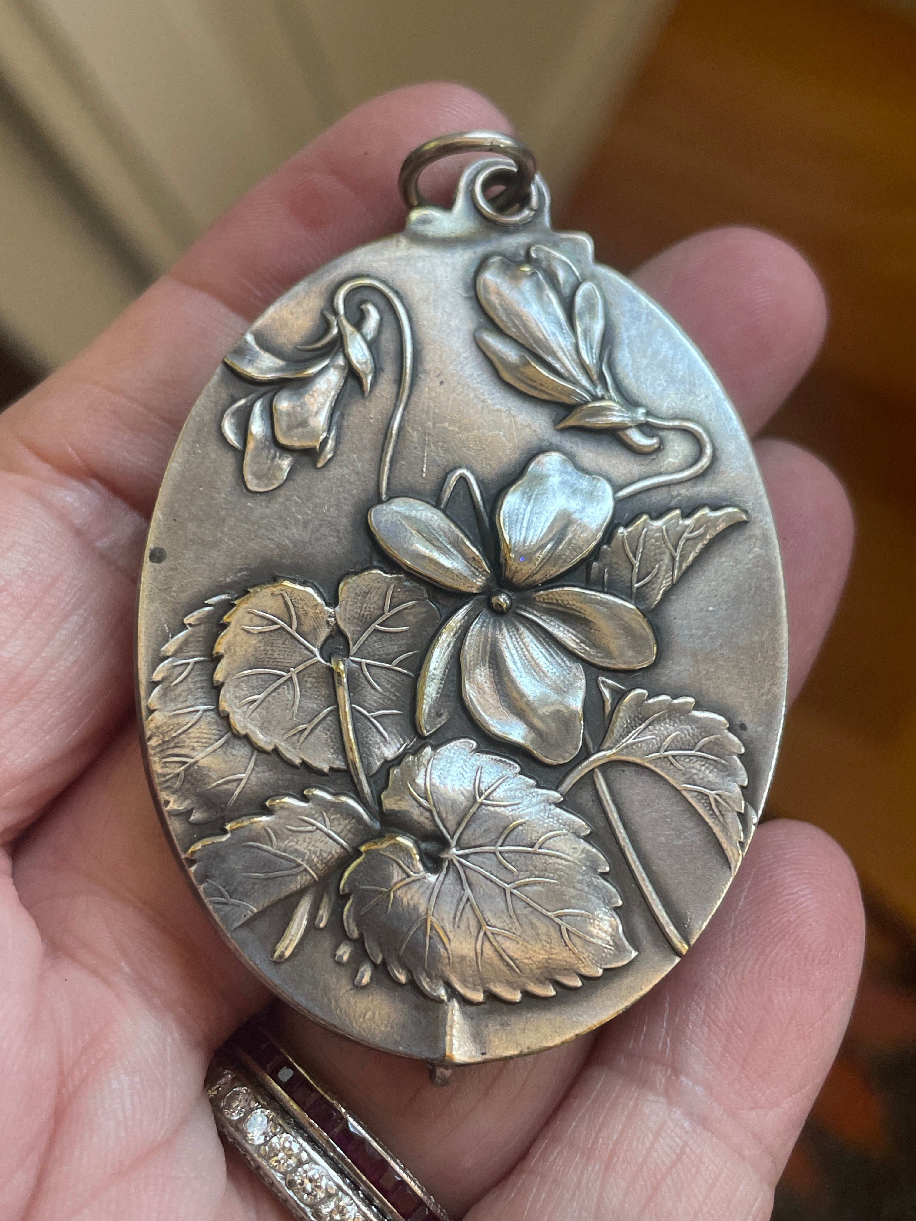 Large Flower Locket - Sliding - Sterling Silver - Antique – Vintage ...