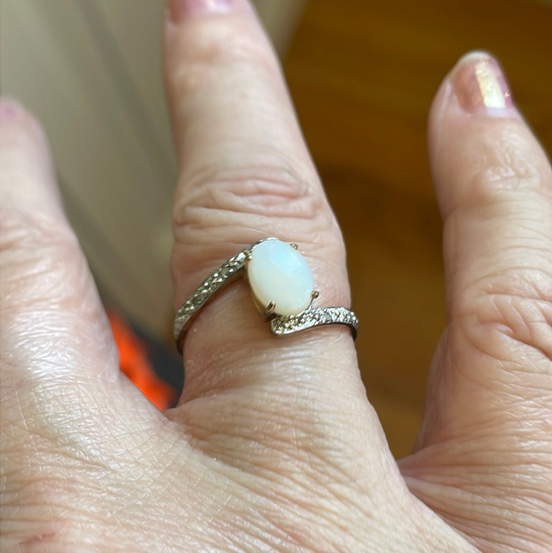 Opal Diamond Bypass Ring - 10k Gold - Vintage