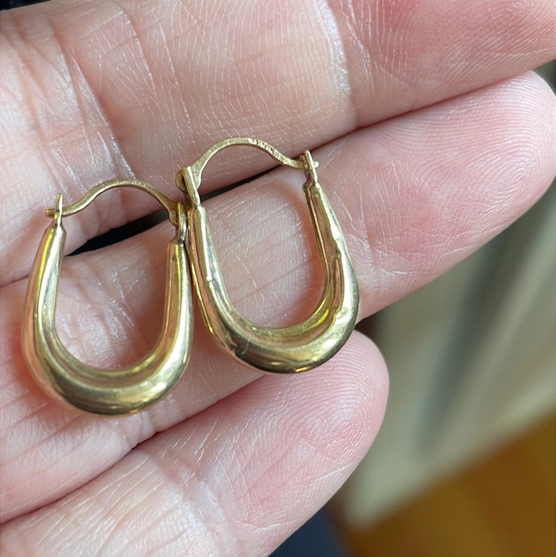 Oval Hoop Earrings - 10k Gold - Vintage - As Is