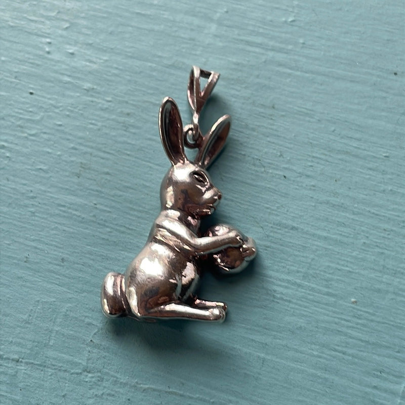 Rabbit Egg Pendant - Sterling Silver - Vintage