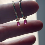 Ruby Hoop Earrings - 14k Gold Hoops - 18k Gold Drops - As Is