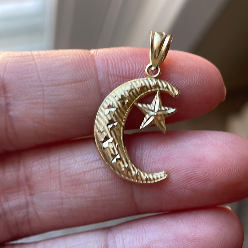 Moon Star Pendant - 14k Gold - Vintage