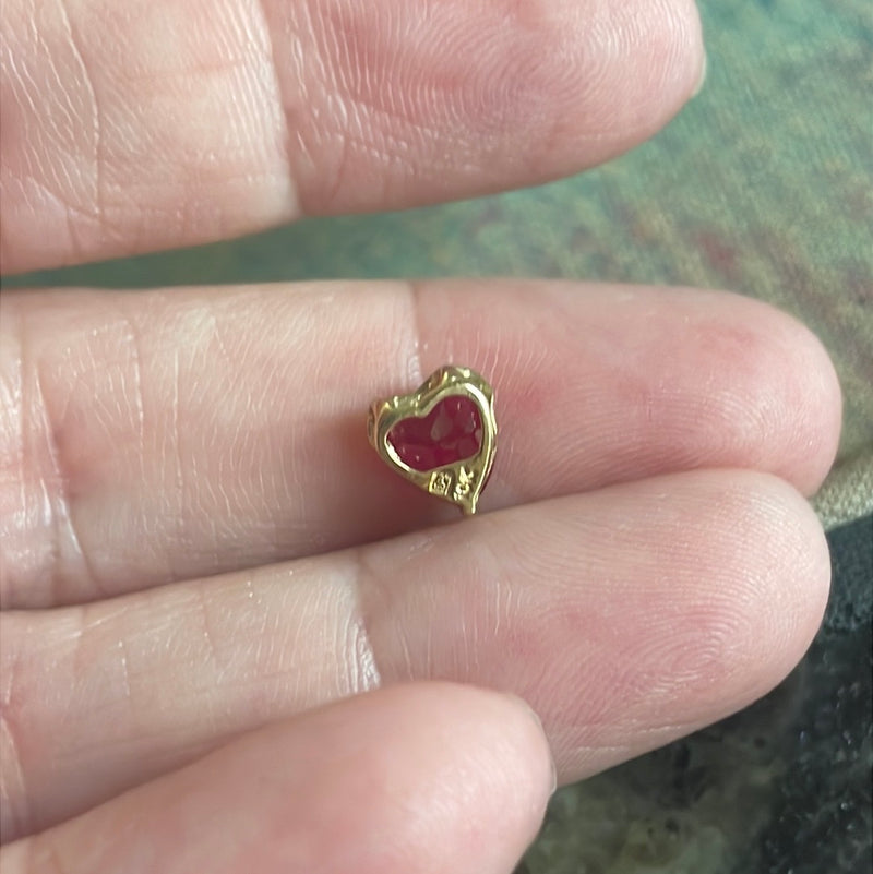 Ruby Heart Slider Pendant - Manmade - 10k Gold - Vintagd