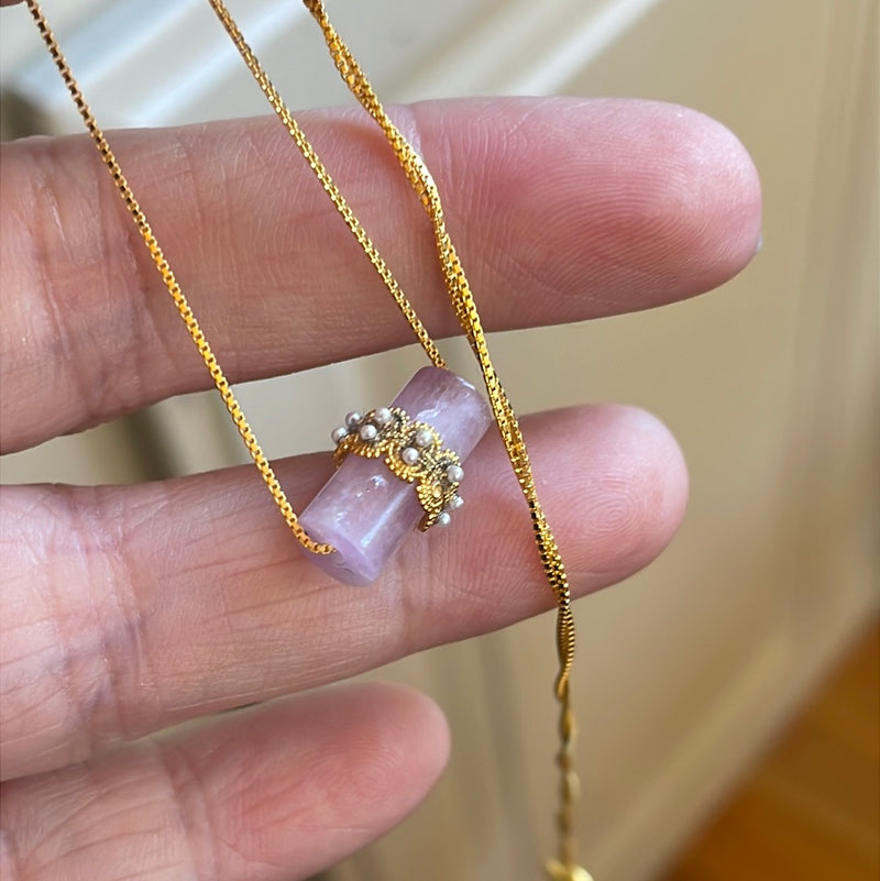 Kunzite Pendant Necklace - Vermeil - Gold over Sterling - Modern