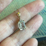 Aquamarine Necklace - Emerald Cut - Diamond - 10k Gold - Vintage