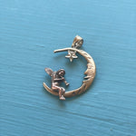 Moon Cherub Pendant - 14k White, Yellow and Rose Gold - Vintage