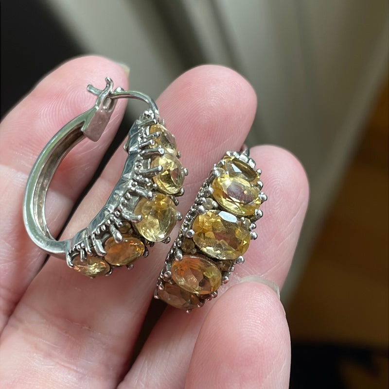 Citrine Hoop Earrings - Sterling Silver - Vintage