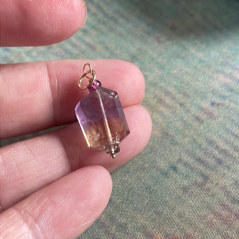 Ametrine Pendant - Tourmaline Accents - 14k Gold - Handmade