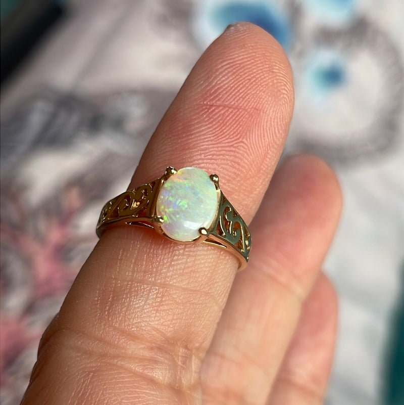 Opal Filigree Ring - 10k Gold - Vintage