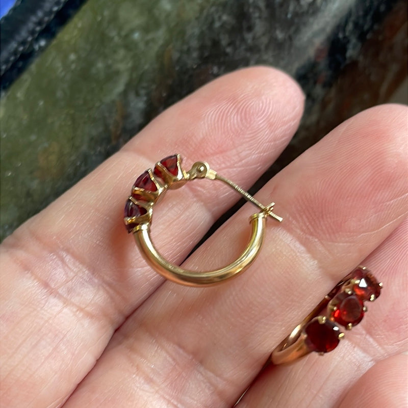 Garnet Hoop Earrings - 10k Gold - Vintage